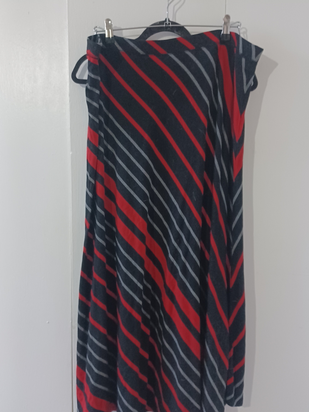 Avenue Black Red & Gray Diagonal Stripe Maxi Skirt